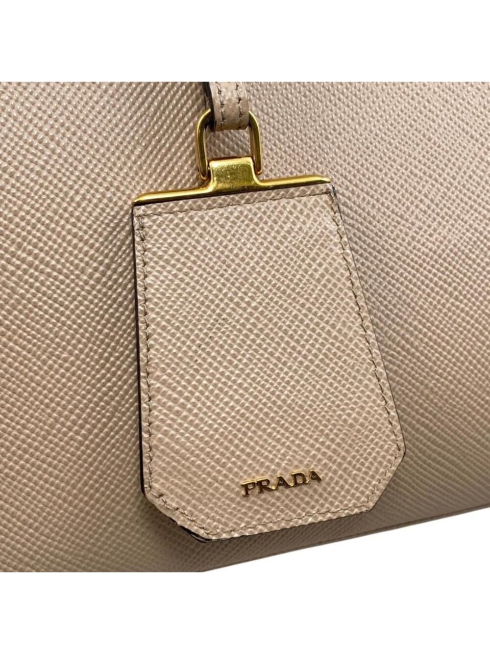 Prada Handbag Double Bag Saffiano Cuir Leather Triangle Logo Beige Black Gold - Picture 8 of 15